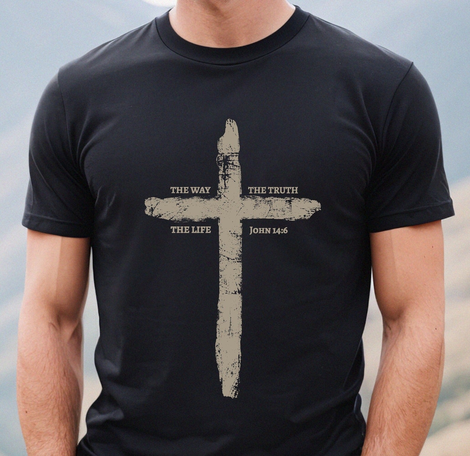 Mens The Way The Truth The Life Cross Comfort Colors Tshirt, Christian Fathers Day Christian Tee Shirt Gift, Rugged Cross Shirt